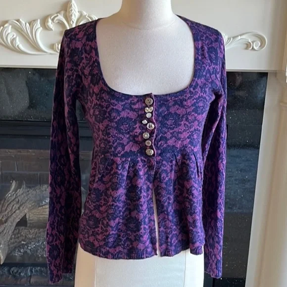 Romantic Sweater Delias Vintage Purple Peplum Top Sweater Cardigan Womens M - Picture 8 of 15